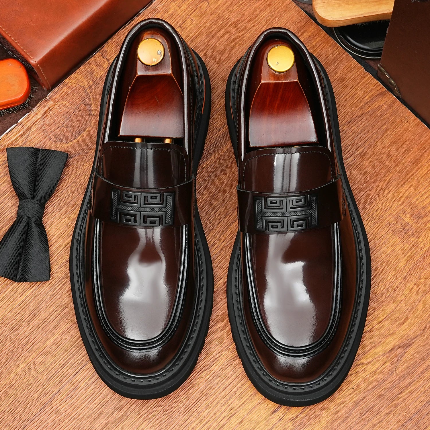 Men's Genuine Leather Loafers, Height Increasing, Thick Sole