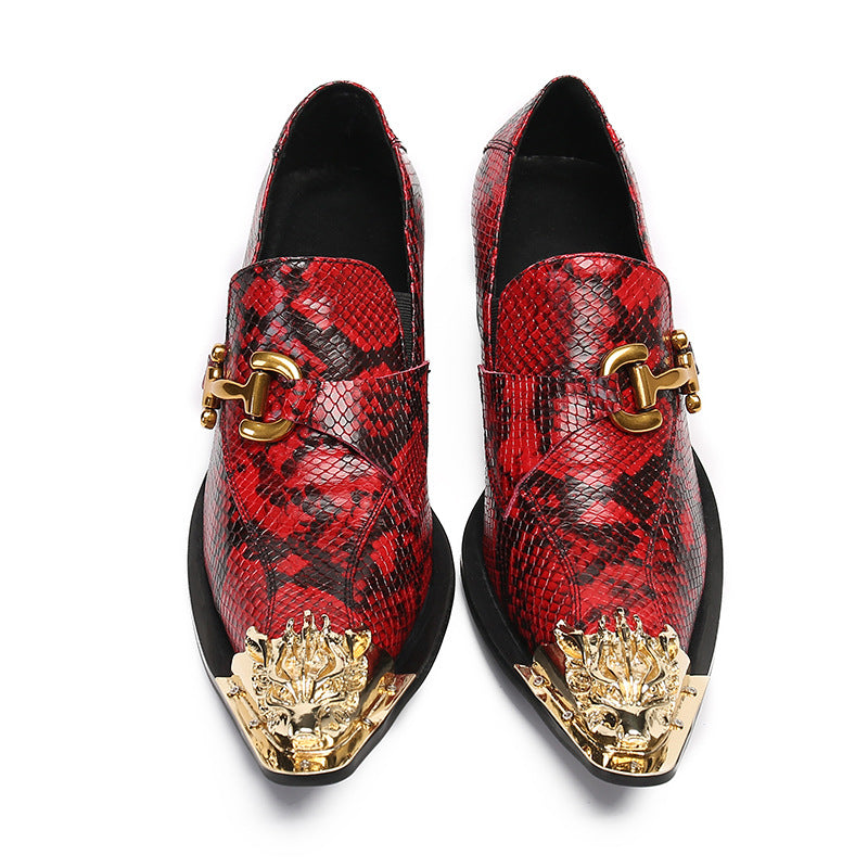 Pointed toe sleeve foot inner heel men's shoes, shiny leather trendy shoes, business casual leather shoes, British Korean trendy red shoes