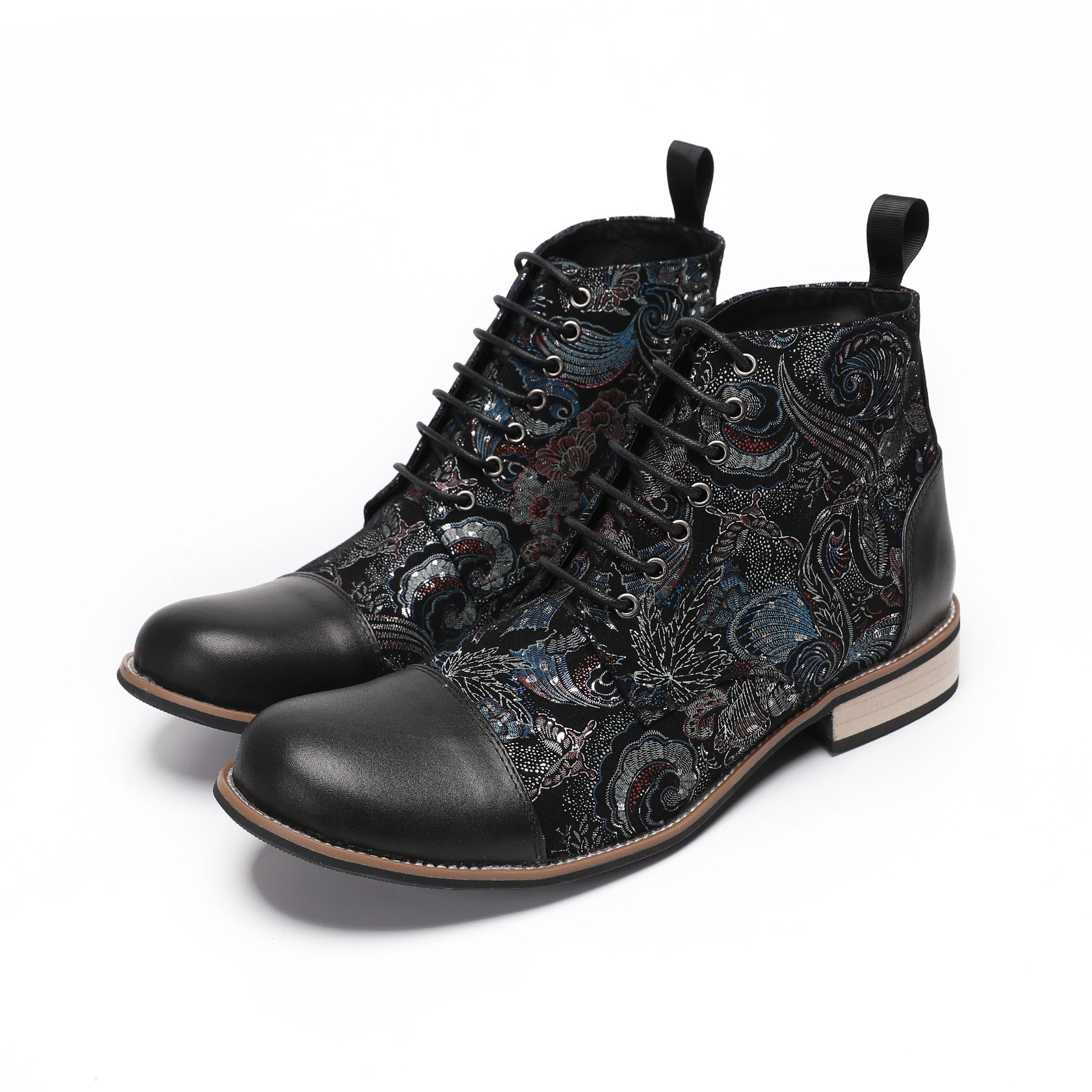 Men's Black Boots – Embroidered, Retro