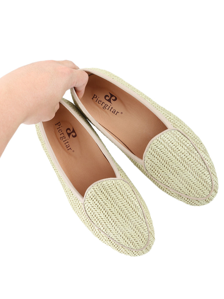 Summer matcha green navy breathable raffia woven men's sailing shoes milky white non-slip outsole casual shoes