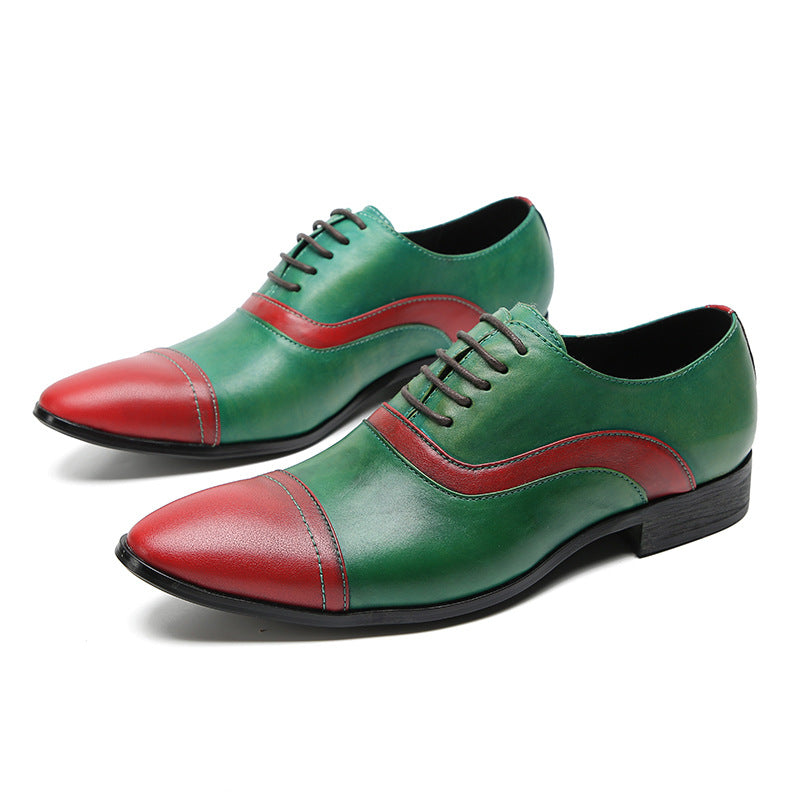 Three-joint leather shoes green Goodyear handmade cowhide business formal suit wedding shoes square toe casual men's shoes on behalf of