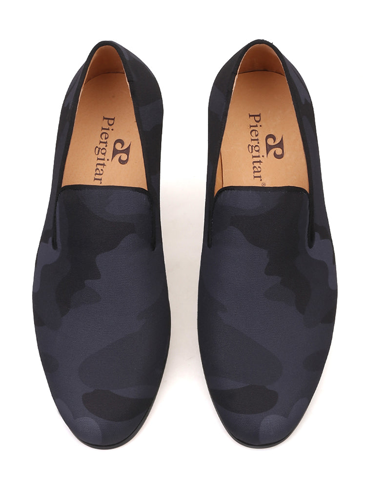 Summer new style breathable pigskin imported black camouflage cloth men's loafers British style smoking trendy shoes