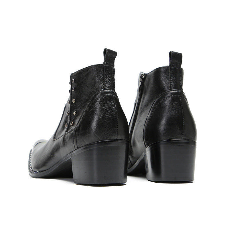 Chelsea short boots for men in autumn and winter British style retro business casual pointed toe inner heightening trendy high-top leather shoes for men