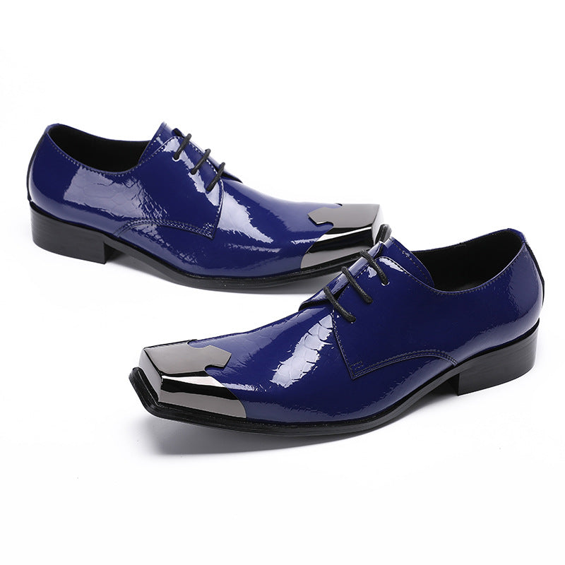 Men's leather shoes square toe British style Oxford Derby shoes casual three-joint business formal wear men's groom's wedding shoes