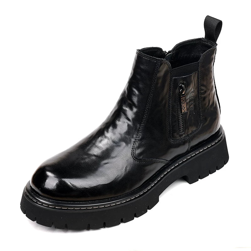 Men's Genuine Leather Martin Boots, Height Increasing, Thick Sole