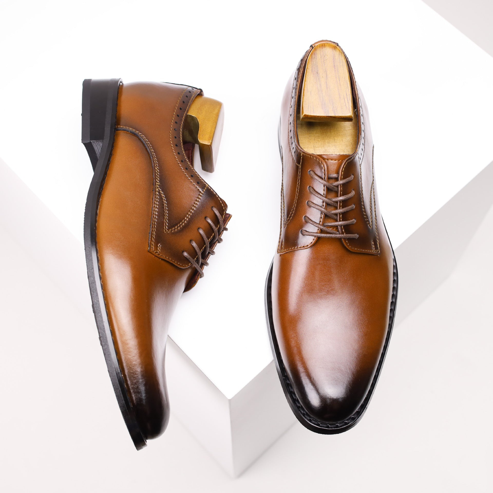 Men's leather dress shoes - genuine leather, british style, smooth upper, formal business derby shoe