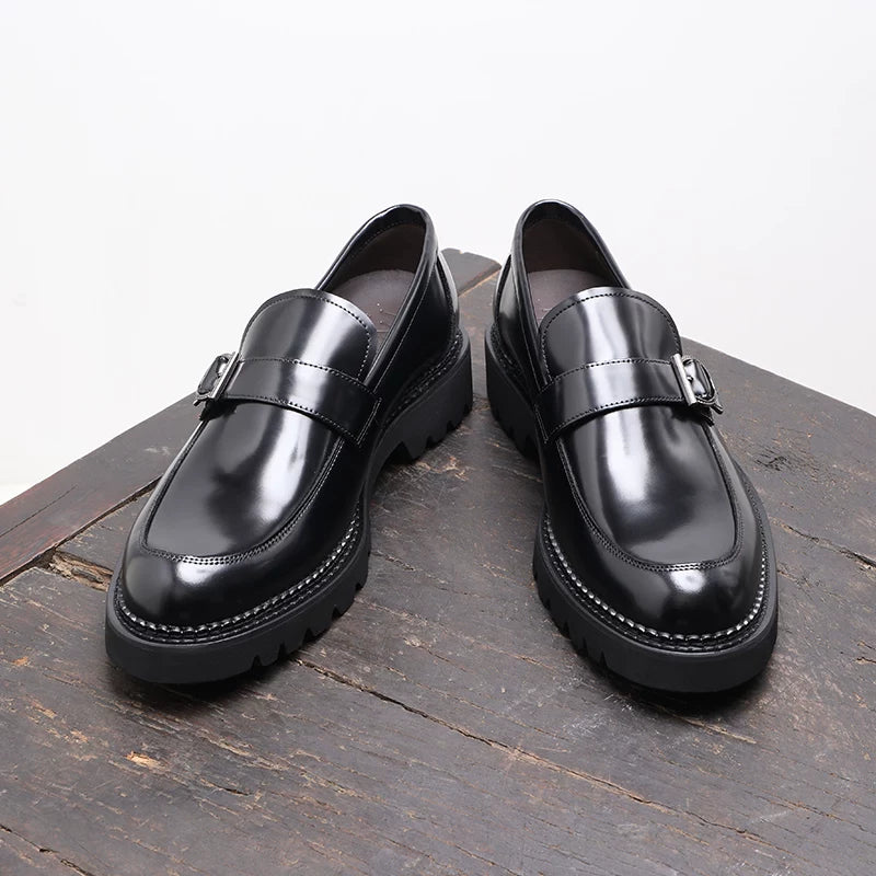Men's Genuine Leather Loafers, Height Increasing, Thick Sole