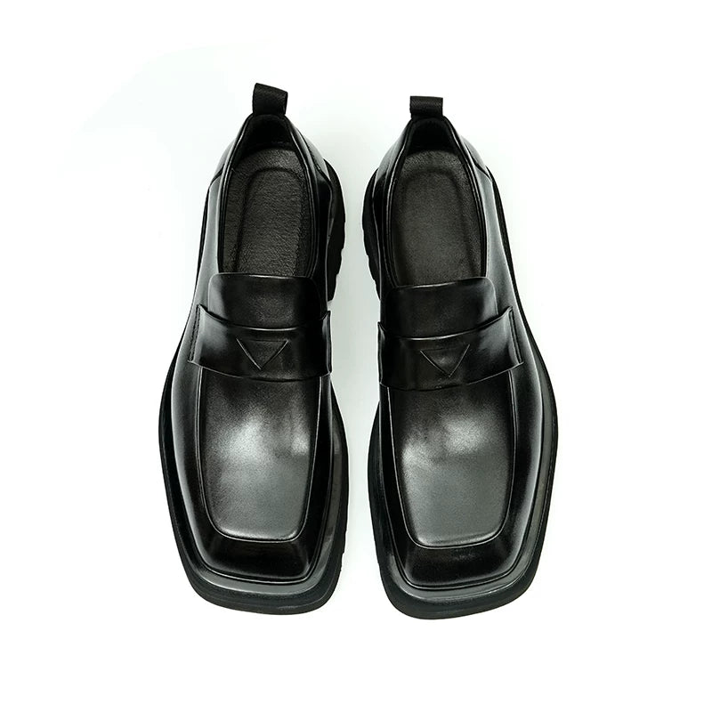 Men's Brown Genuine Leather Loafers, Height Increasing, Thick Sole