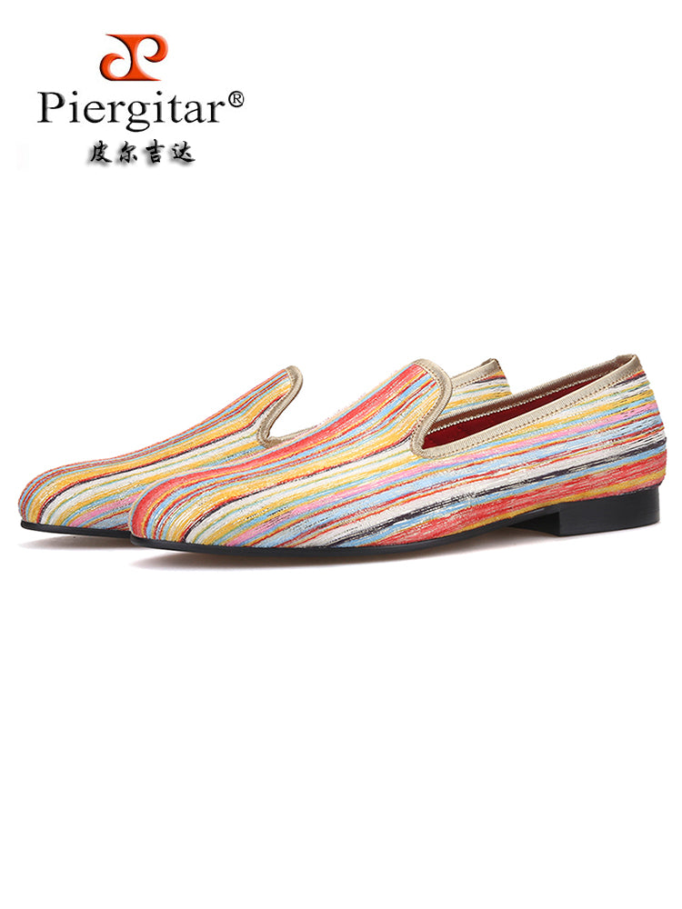 New color striped fluorescent sequin men's loafers trendy European version large size slip-on party shoes low-top shoes