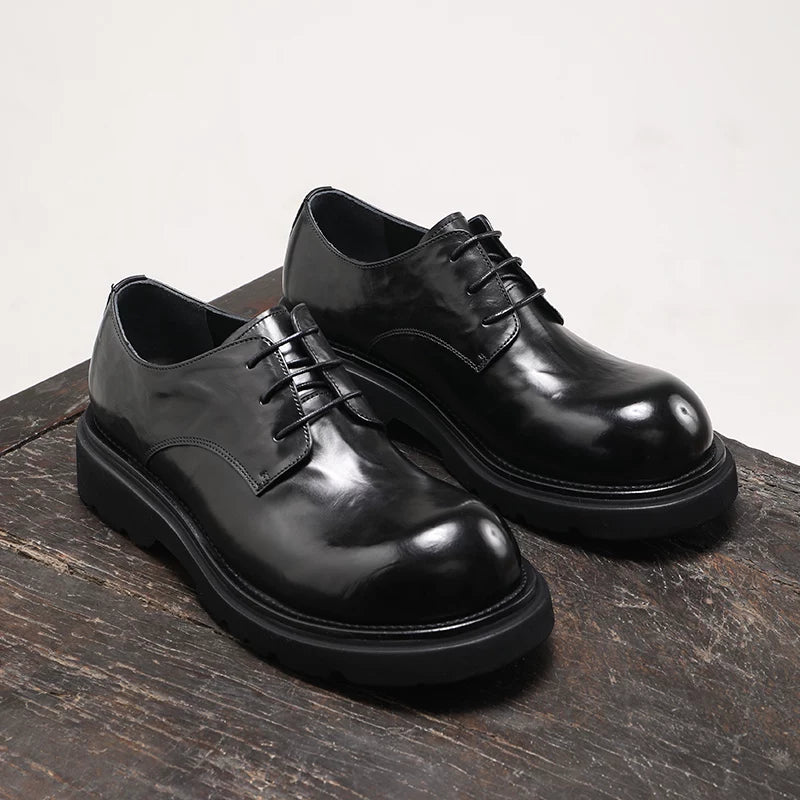 Men's Black Derby Shoes, Height Increasing, Thick Sole