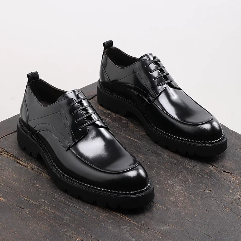 Men's Genuine Leather Derby Shoes, Height Increasing, Thick Sole