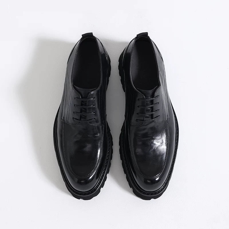 Men's Genuine Leather Derby Shoes, Height Increasing, Thick Sole