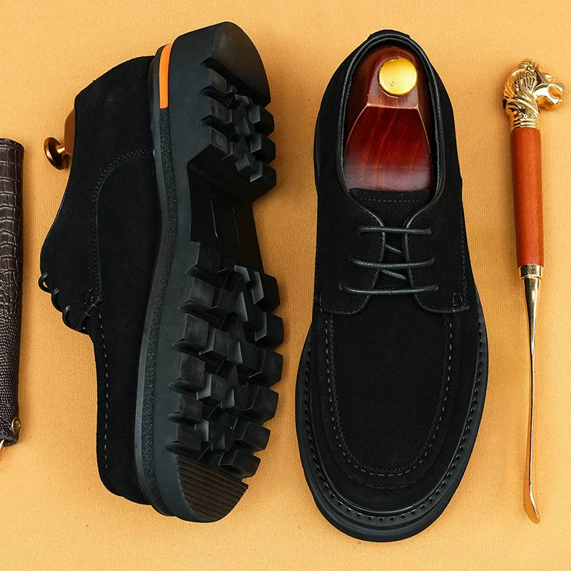 Men's Genuine Leather Derby Shoes, Height Increasing, Thick Sole