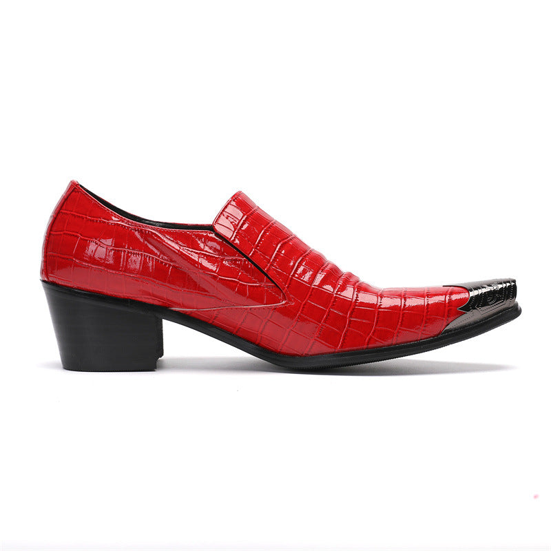 Men's summer breathable red leather shoes British business casual shoes Korean style pointed toe lazy slip-on men's shoes