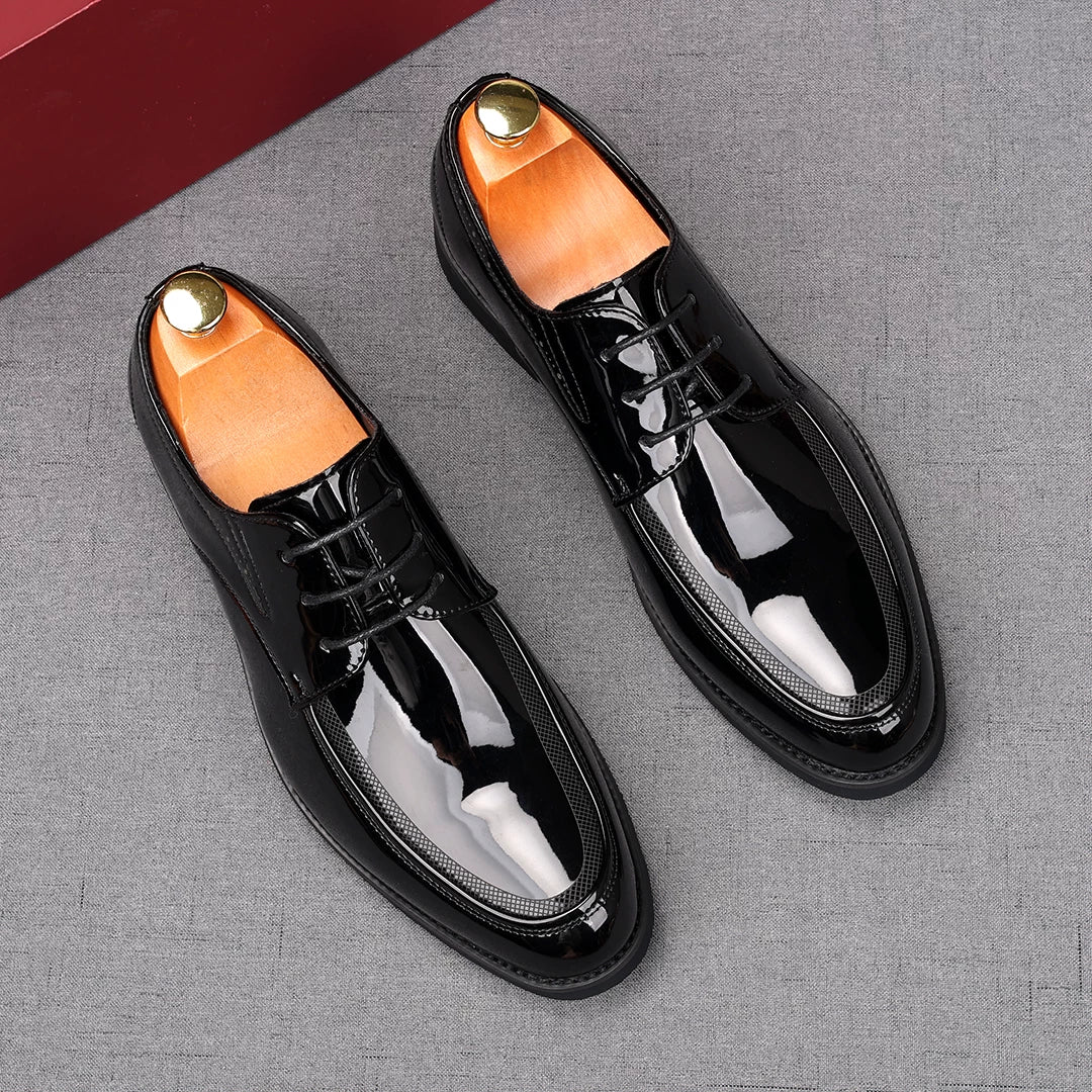 Men's Patent Leather Derby Shoes, Height Increasing, Pointed Toe