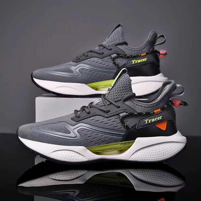 New men's shoes 2025 spring and summer new style flying woven running shoes hollow bottom front lace-up trendy shoes men's casual shoes(P)