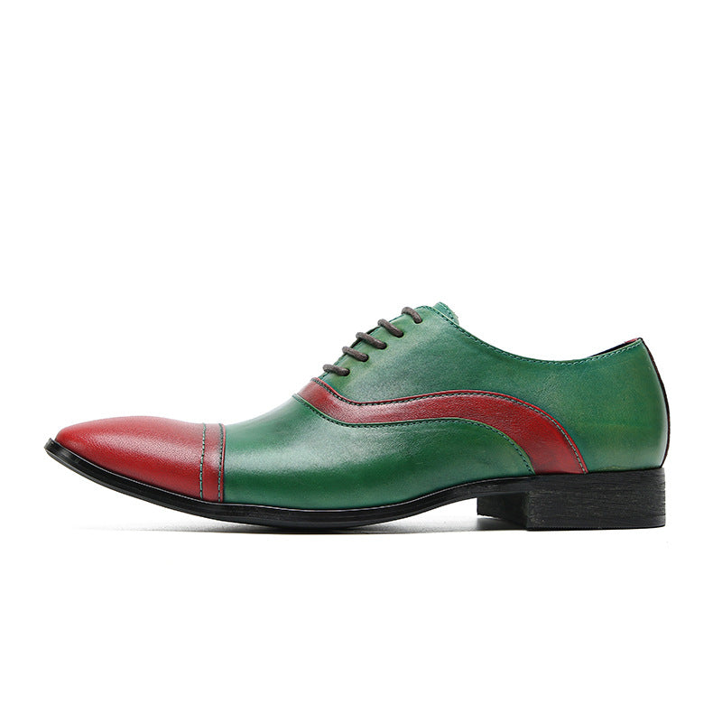 Three-joint leather shoes green Goodyear handmade cowhide business formal suit wedding shoes square toe casual men's shoes on behalf of