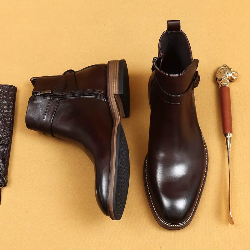 Men's Genuine Leather Martin Boots, Height Increasing, Thick Sole