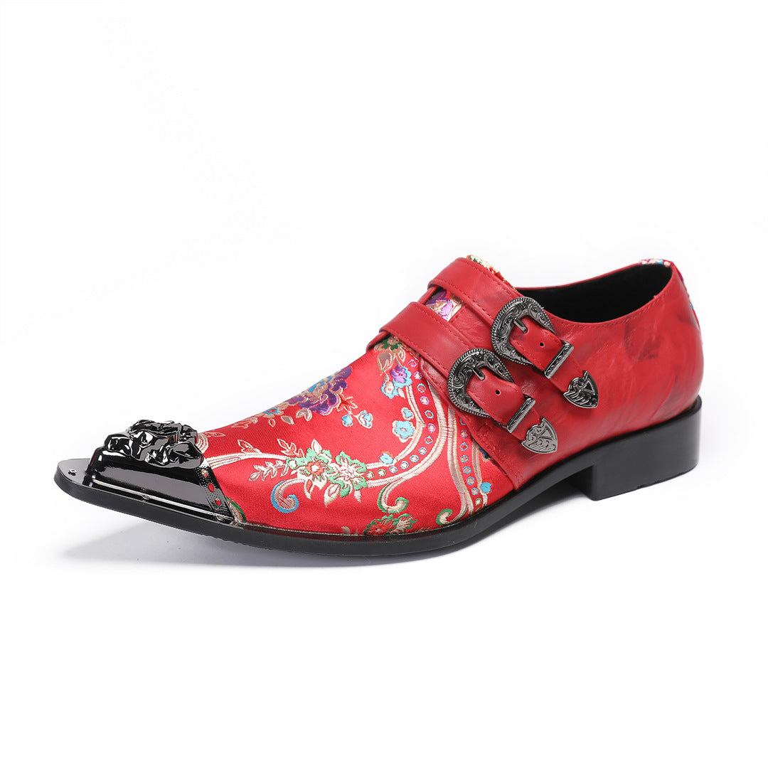 Leather shoes men's formal business cowhide red wedding groom shoes handmade men's inner height-increasing shoes foreign trade cowhide men's shoes