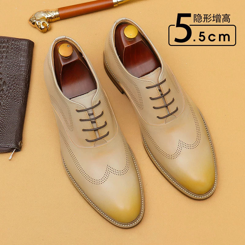 Men's Genuine Leather Leather Shoes, Height Increasing, Business
