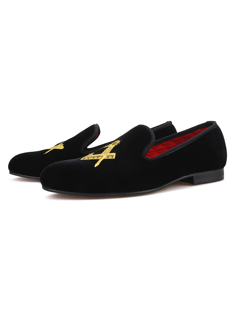 Piergitar classic men's wedding shoes big brand embroidered velvet loafers European and American casual smoking shoes