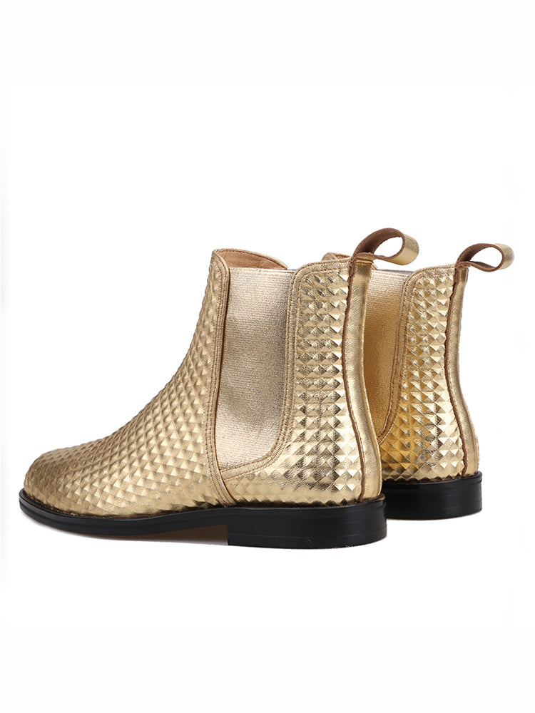 European and American trendy handmade men's short boots imported gold embossed cowhide Chelsea boots