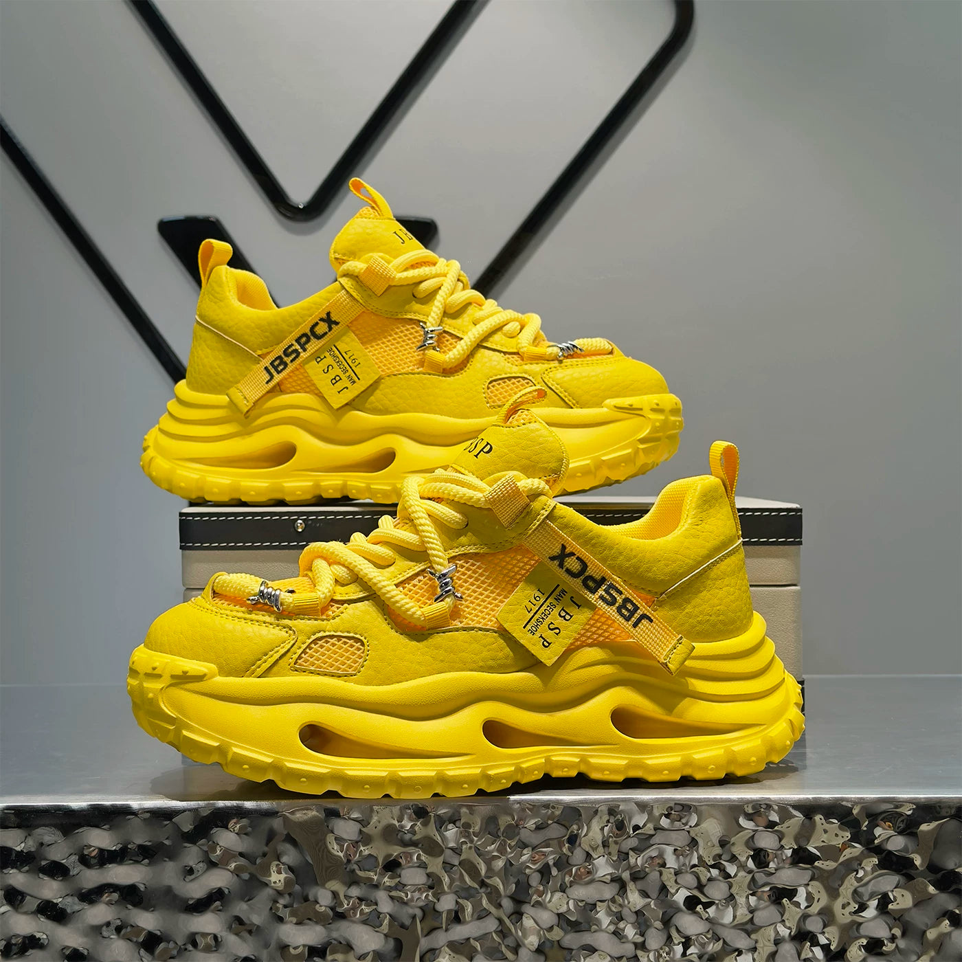 Men's Height-Increasing Platform Breathable Mesh Trendy Chunky Dad Sneakers Summer