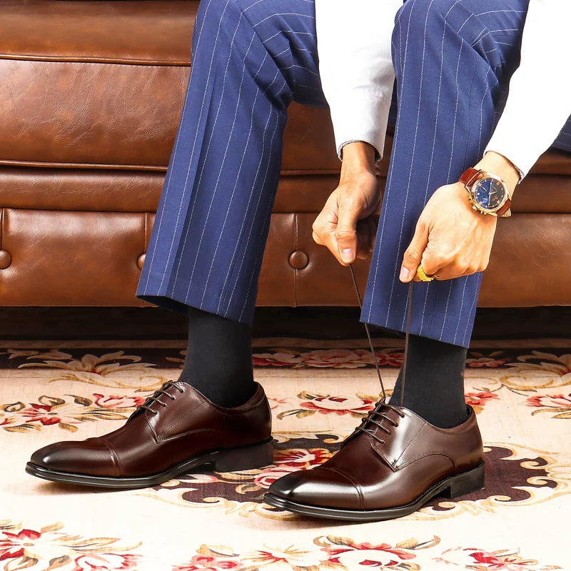 Men's Genuine Leather Derby Shoes, Handmade, Square Toe
