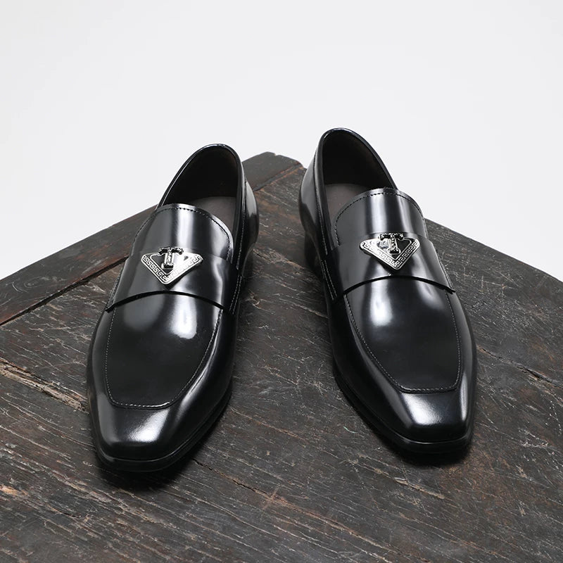 Men's Genuine Leather Loafers, Square Toe, Slip-On