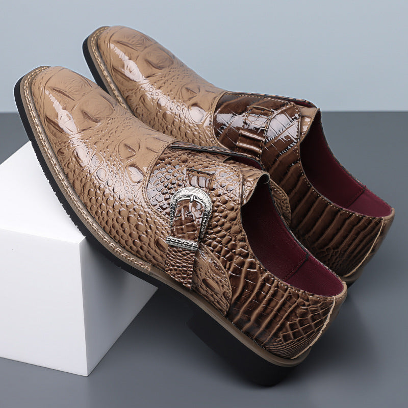 best-selling cross-border crocodile pattern buckle business leather shoes men's large size 6