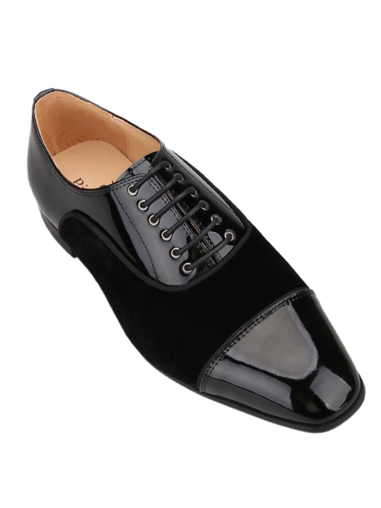 Pilgida patent leather velvet splicing men's lace-up formal shoes are exported to Europe and the United States wedding parties red-soled derby shoes