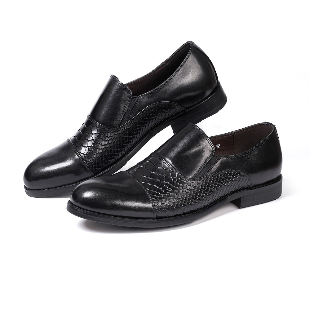 Trendy Business Formal Wear Leather Shoes Men's British Korean Snakeskin Embossed Loafers Top Layer Cowhide Slip-on Men's Shoes