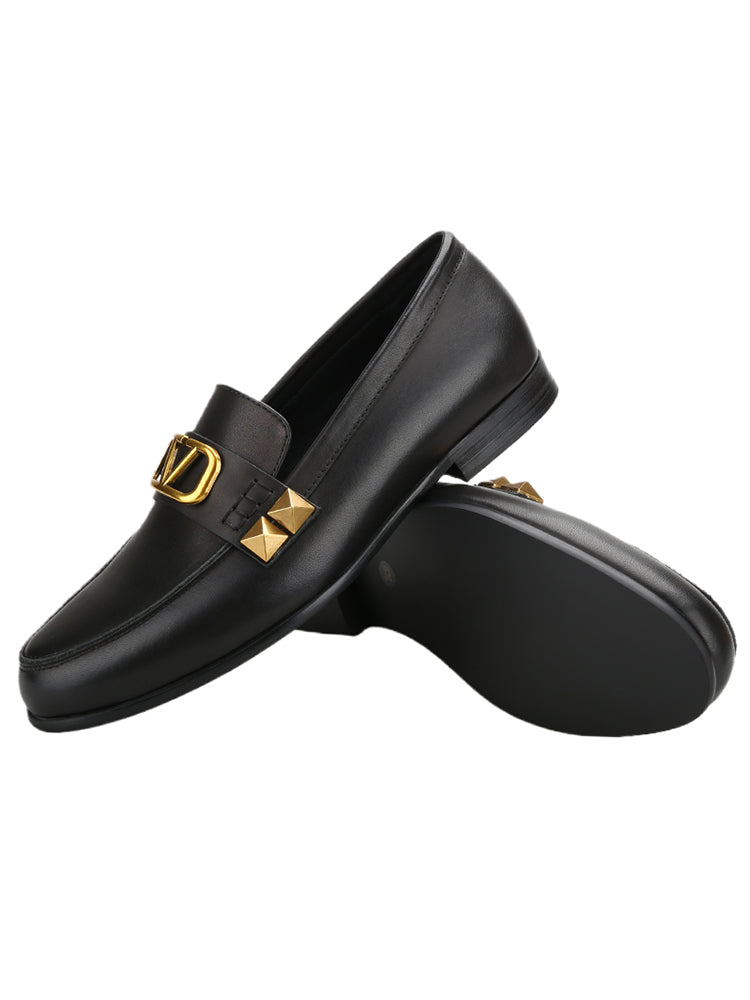British style classic big-toe derby shoes for men, bronze rivets, metal buckles, luxury trendy slip-on men's casual leather shoes