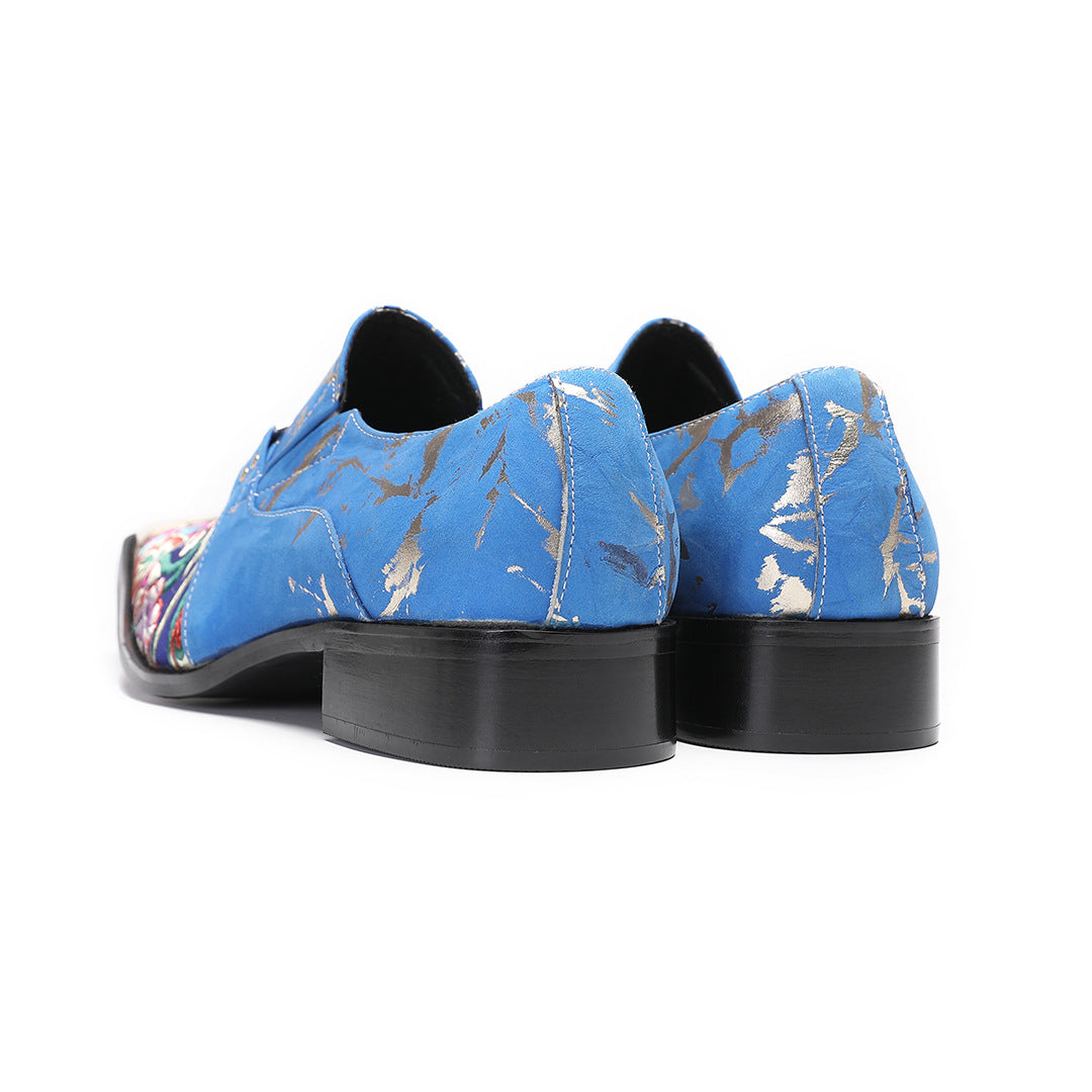 Tide brand Italian handmade rhinestone leather shoes men's summer casual foot cover a pedal cowhide hair stylist Doudou shoes tide