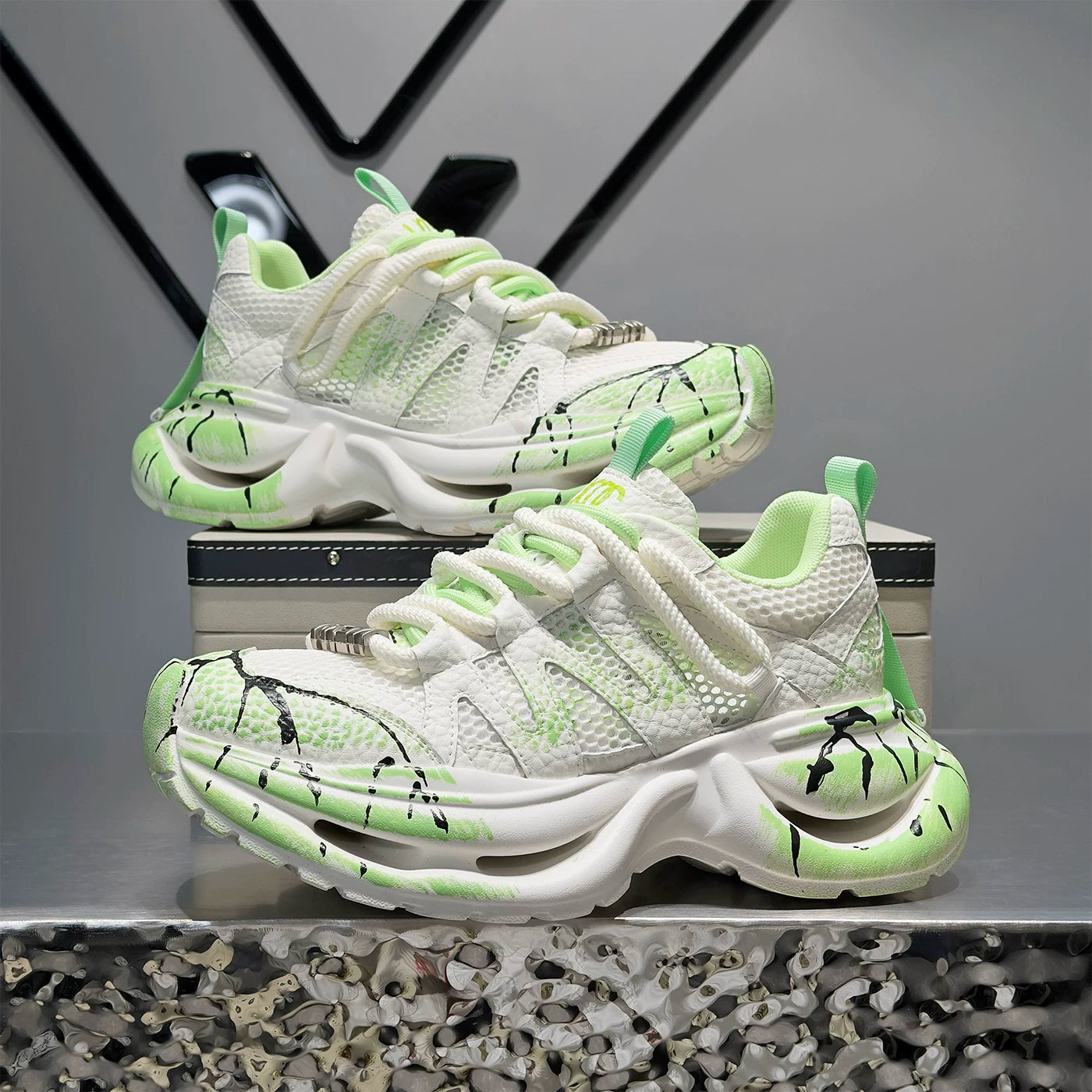 Men's Height-Increasing Platform Breathable Mesh Trendy Chunky Dad Sneakers Summer