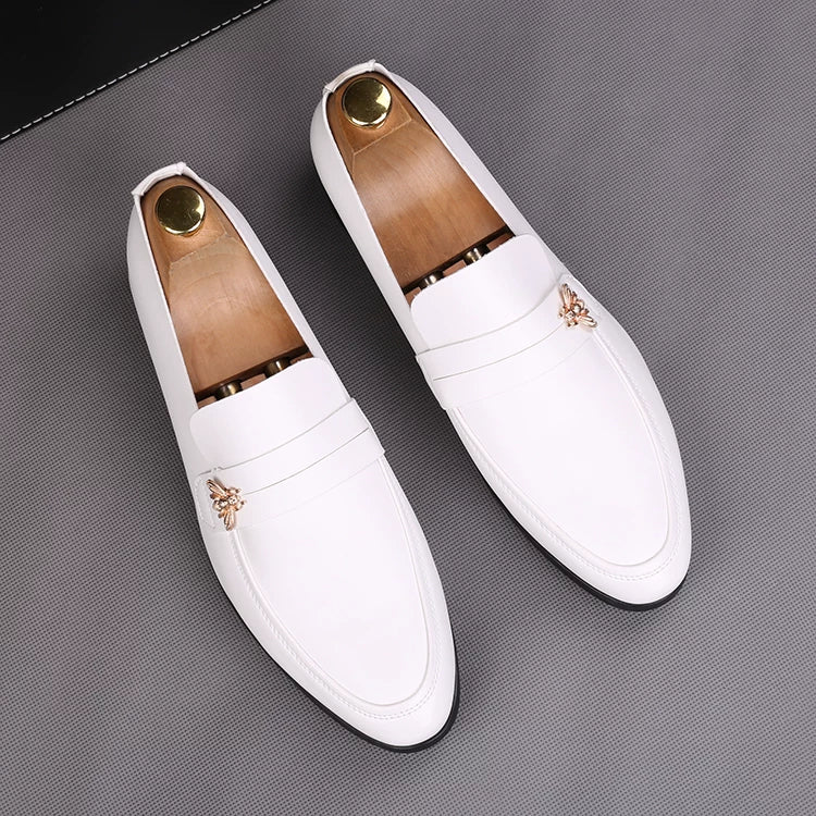 Men's White Loafers, Height Increasing, Pointed Toe