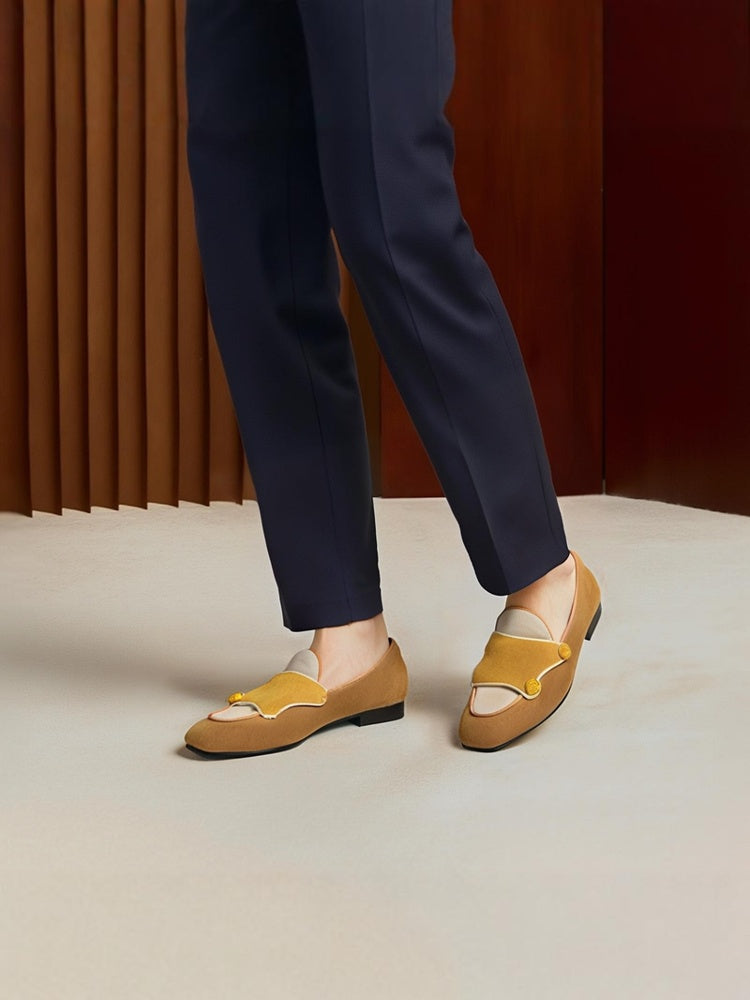 British style classic men's slip-on smoking shoes imported frosted suede leather stitching buckle loafers yuppie shoes