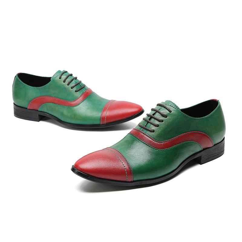 Three-joint leather shoes green Goodyear handmade cowhide business formal suit wedding shoes square toe casual men's shoes on behalf of