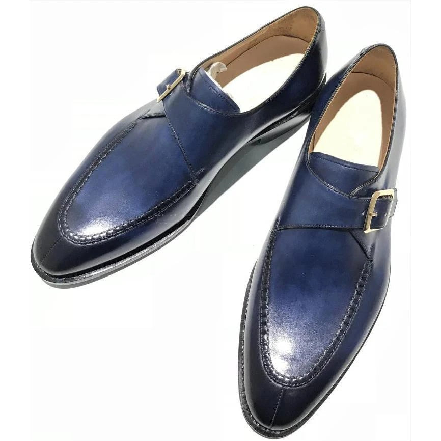 Business men's leather shoes foreign trade plus size cross-border buckle british style flat leather shoes front lacing