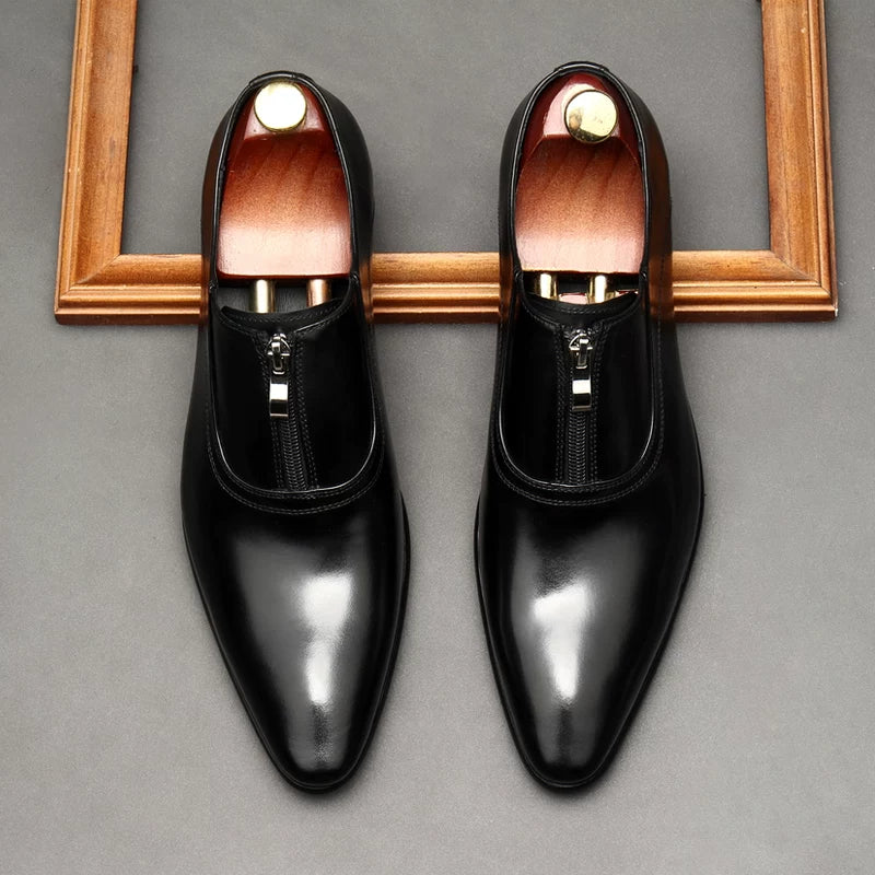 Men's Genuine Leather Wedding Shoes, Pointed Toe, British Style