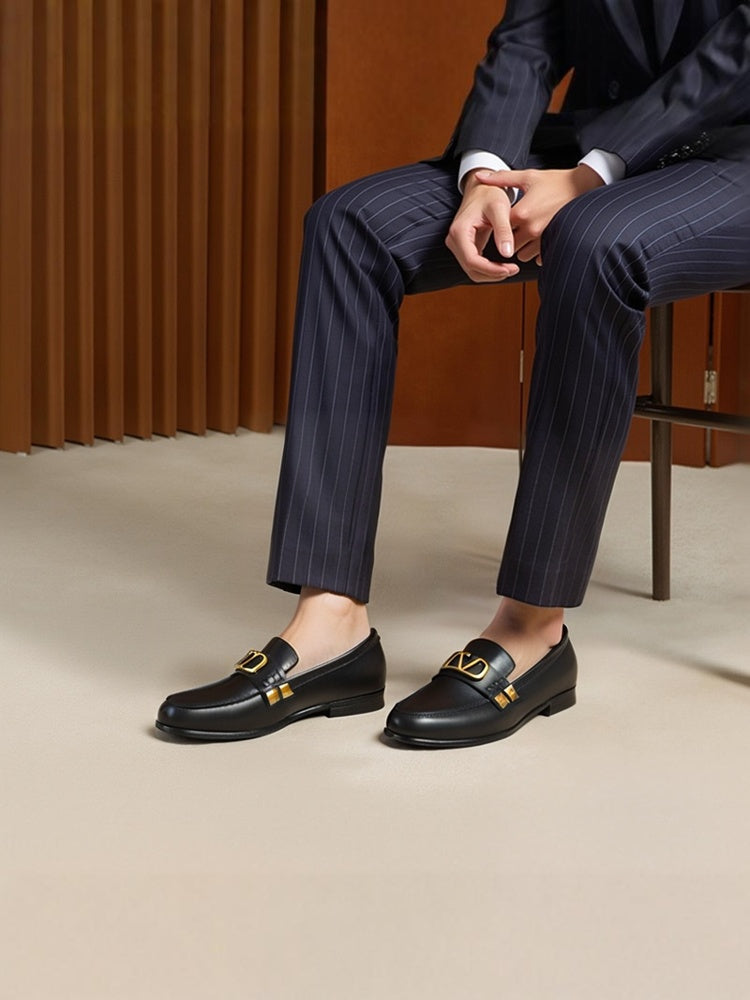 British style classic big-toe derby shoes for men, bronze rivets, metal buckles, luxury trendy slip-on men's casual leather shoes