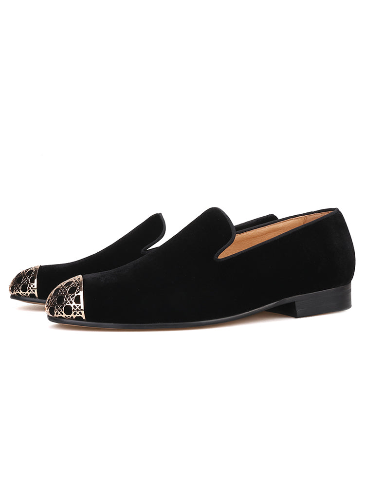New five-color handmade European and American slip-on loafers, velvet slip-ons, new metal buckle trendy wedding shoes
