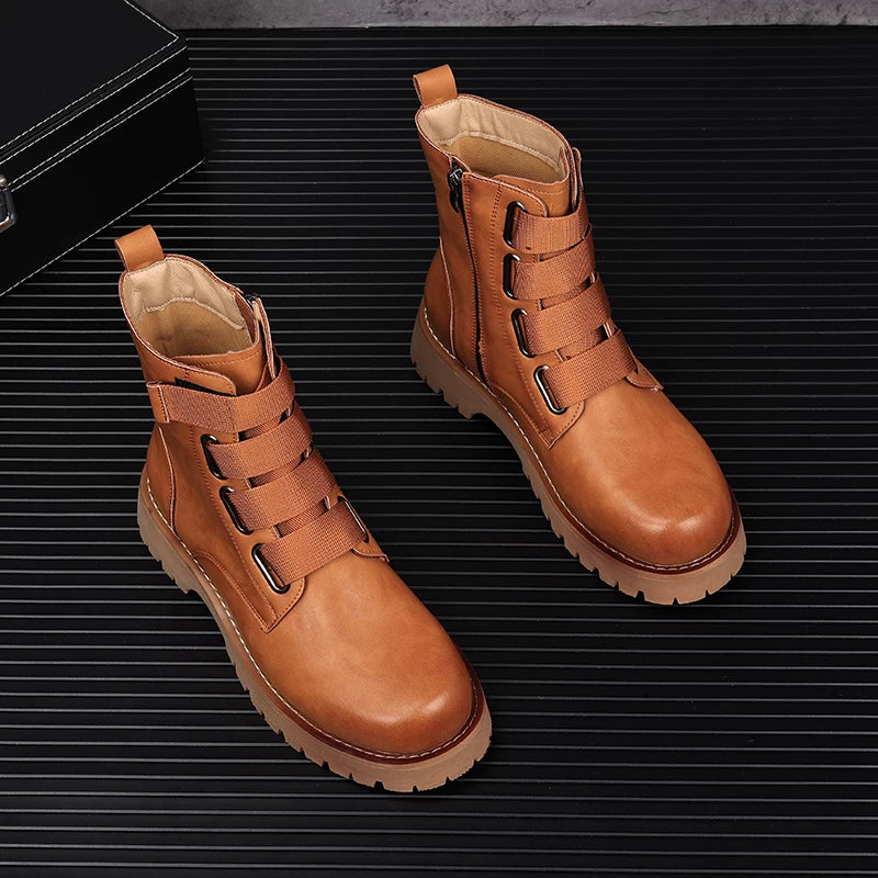 Men's Genuine Leather Martin Boots, Height Increasing, Thick Sole