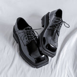 Niche styleclassy square toe leather shoes for men ins british style business thick sole derby shoes