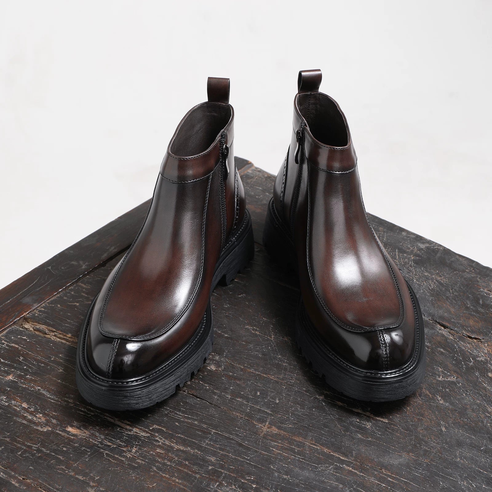 Men's Genuine Leather Martin Boots, Thick Sole, Round Toe