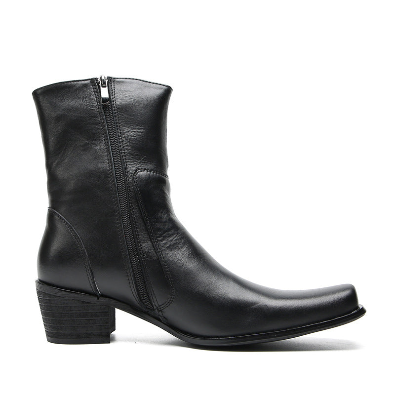 Autumn and winter new style comfortable cowhide men's shoes Chelsea boots low-top British style short boots thick sole heightening men's leather boots foreign trade