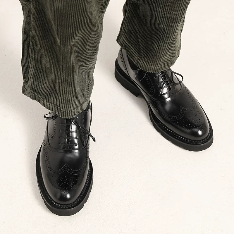 Men's Genuine Leather Oxford Shoes, Thick Sole, Glossy
