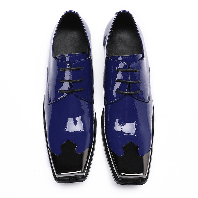 Men's leather shoes square toe British style Oxford Derby shoes casual three-joint business formal wear men's groom's wedding shoes