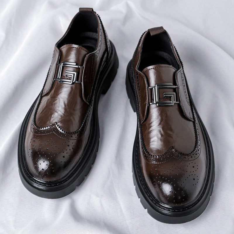 Matching suit wedding shoes men's brogue slip-on leather shoes 2026new arrival black easiest for mat 2