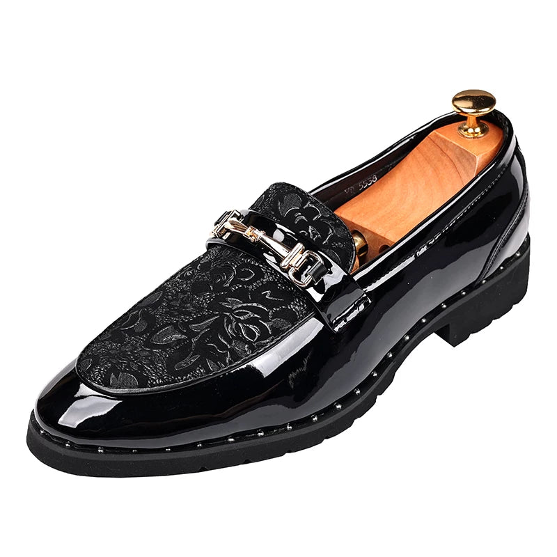 Men's Patent Leather Loafers, Height Increasing, Pointed Toe